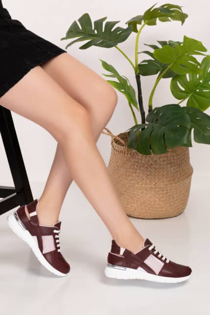Bordo Lastikli-Fileli Ortopedik Spor Sandalet